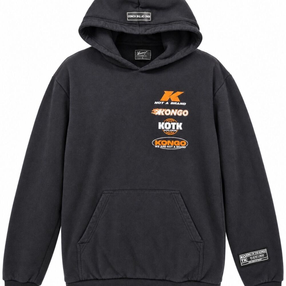 High-End Argentine Streetwear Men's Black and Orange Hoodie
